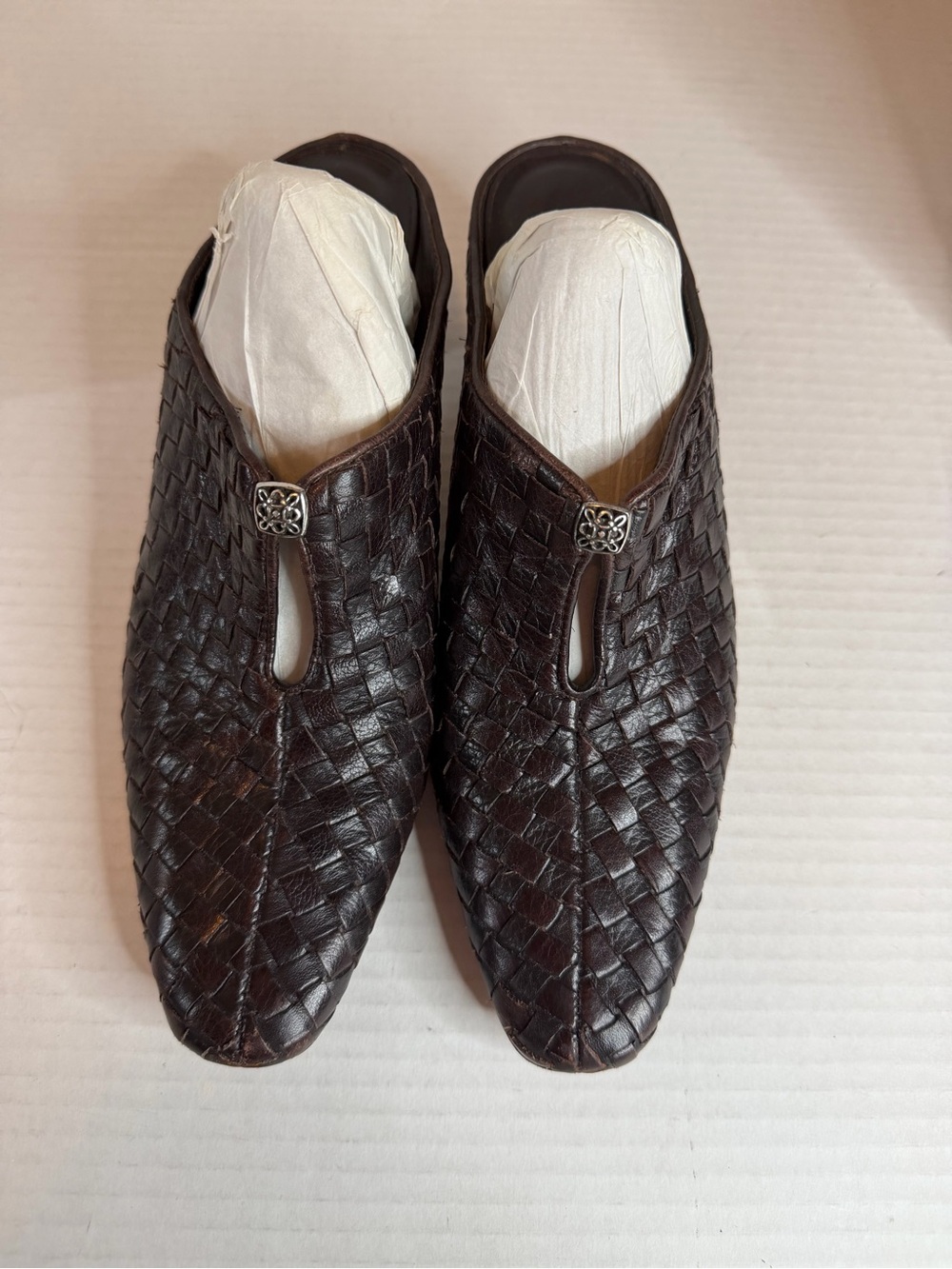 Brighton Dark Brown Tynan Woven Leather Mule Clogs 7.5M